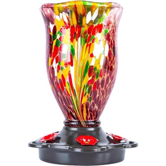 Bloom Shaped Hummingbird Feeders for Outdoors,HandBlown Glass Humming BirdFeeder - Picture 7 of 7